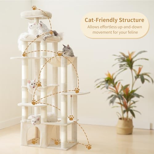 Cat Tree, 71-Inch Tall Cat Tower for Large Maine Coon Cats HCT03MG (Beige / XL)