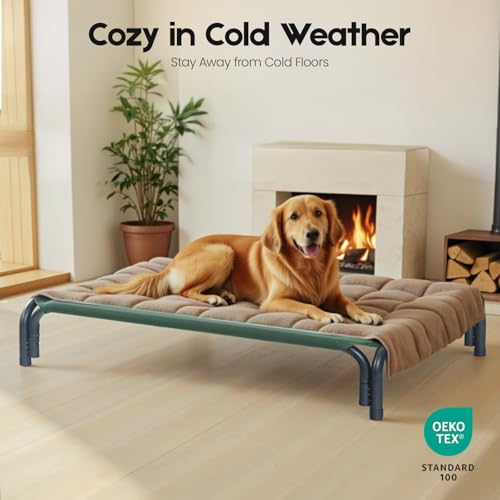Elevated Dog Bed Raised Outdoor Dog Cot for Large Dogs (L-43.3"L×31.9"W×7.9"Th / Green)