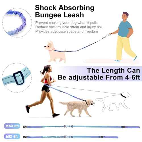Heavy Duty Hands Free Dog Leash with Quick Release Carabiner and Adjustable No Pull Bungee Dog Running Waist Leash (Aurora Purple)