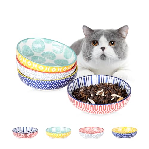 Ceramic Cat Food Bowl Set of 4 (5.6 Inch, Set of 4 / Assorted Colors)