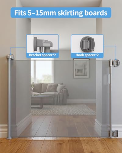 Retractable Baby Gate for Doorways and Stairs (Gray / 33x71 Inch)