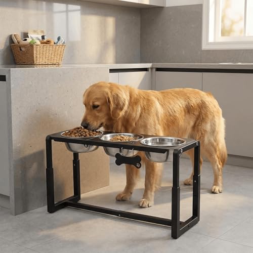 Metal Elevated Dog Bowls (8.8-14" | M/L Dogs | 3×58oz Bowls)