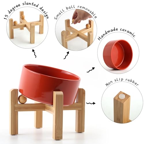 Raised Elevated 15°Slanted Ceramic Dog Bowl for Small Breeds (Rust Red / 1.7 CUPS - Puppy/Small Dogs & Cat Bowls)
