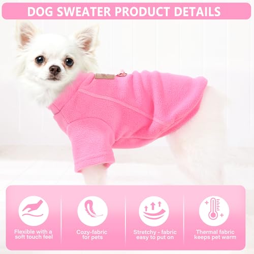 2 Pieces Dog Sweaters with Leash Ring Fleece Dog Winter Clothes for Small Medium Dogs Girl Boy Turtleneck Pet Sweatshirt Puppy Pullover Sweaters Cat Apparel Clothing (Pink-Purple / X-Large)