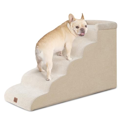 5 Step Curved Dog Stairs for High Beds 20.7" H (Beige / 35.4"l X 15.7"w X 22.7"h)