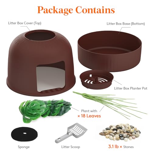 Hidden Plant Cat Litter Box with Plastic Scoop (Brown)