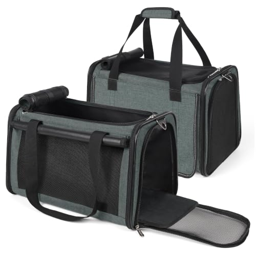 2 Packs 25 lbs Soft Sided Pet Carrier for Large Cat & Small Dog (17.5"L x 11.0"W x 11.0"H / Grey green*2)