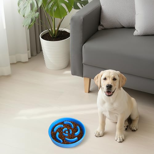 Ceramic Slow Feeder Dog Bowl (Flower - Blue / 2 Cups)
