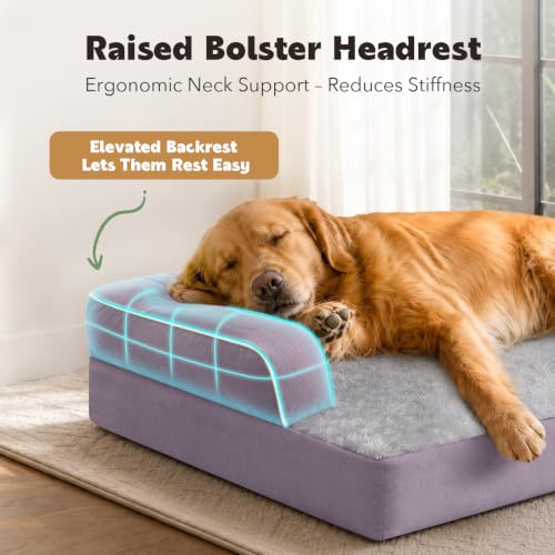Orthopedic Waterproof Dog Bed with Bolster for Extra Large Size Dogs (48.0"L x 33.0"W x 7.5"Th / Purple)