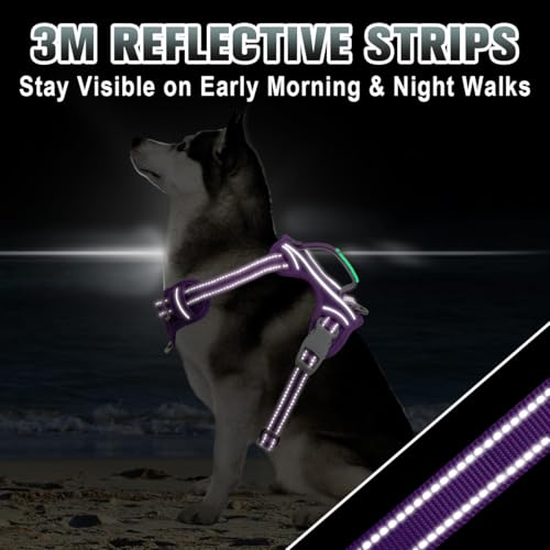 Dog Harness for Large Dogs No Pull Dog Vest ID Tag Pocket (Purple / X-Large)
