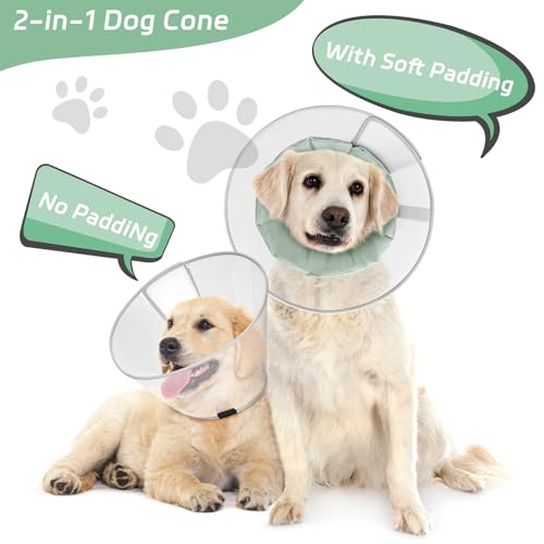 Dog Cone Collar with Soft Liner to Stop Licking (Green / XS(Depth: 6.1, Girth: 9.5-11.5 ))