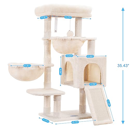 Cat Tree Tower with Large Bed (35.4 inch / Beige)
