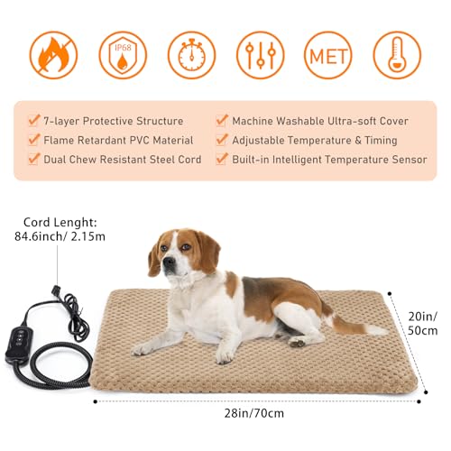 Heated Dog Bed (M: 28" x 20" / Brown)