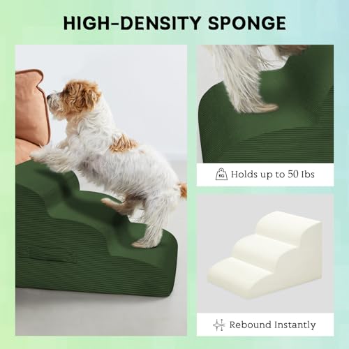 3 Step Dog Stairs Pet Ramp for High Beds (Green / 3-Step 16"H)