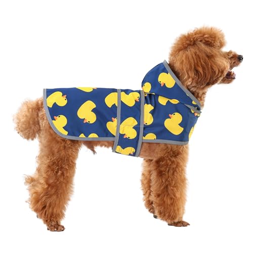 Dog Raincoat Waterproof Dog Rain Jacket with Hood (Navy Blue Duck / Small)