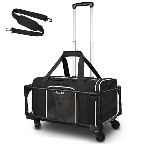 Small Pet Carrier 18"x11"x11" with Wheels Airline Approved (18.0"L x 11.0"W x 11.0"H / Black and Wheeled)