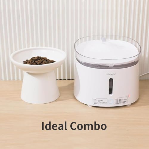 2 Pack Extra Wide Elevated Ceramic 6.2" Shallow Cat Food Bowls (White-2 Food Bowl)
