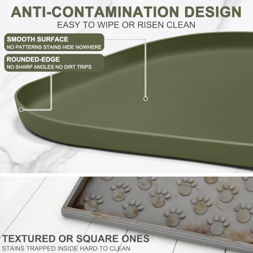 Waterproof Silicone Pet Food Mat with Raised Edge for Dog & Cat (Light Olive Green / 36"L x 24"W)