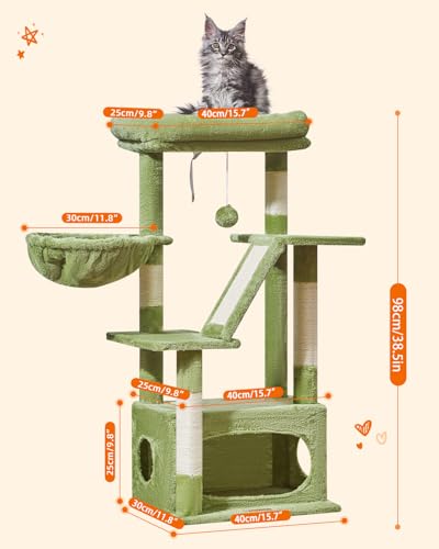 Cat Tree 38.5In Cat Tower for Indoor Cats (Green / 38.5 Inches)