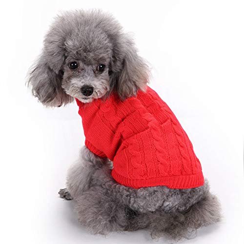 Dog Sweater Soft Warm Turtleneck Knitted Clothes for Small Medium Large Pet (Red / Large)
