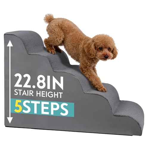 Dog Stairs for Small Dogs (Grey / 5-Step (H: 22.8IN))