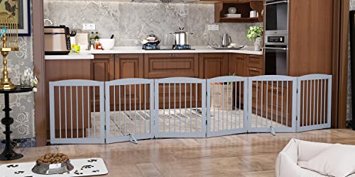 Freestanding Pet Gate for Dogs (24" Height-6 Panel / Gray)