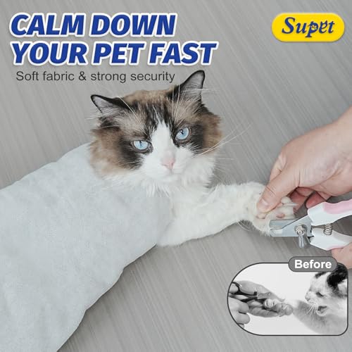 Cat Grooming Wrap for Nail Trimming (XL-31.5in ( Weight:＜ 25lbs ) / Grey)