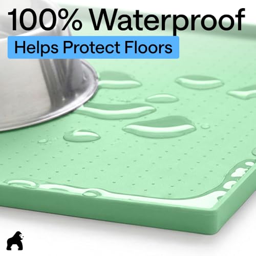 Dog Food Mat 100% Waterproof Silicone (Mint / 23"l X 15"w)