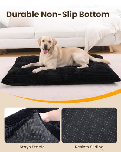Washable Dog Crate Bed Kennel Mat for Large Dogs (Black / 41.0"L x 27.0"W x 3.5"Th)
