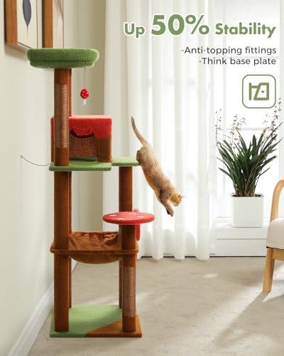 56.3" Mushroom Cat Tree with Metal Hammock (Brown / 56.3in)