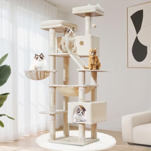 Cat Tree 71 in Extra Large Cat Tower for Inddor Cats (Beige / 71 Inches)