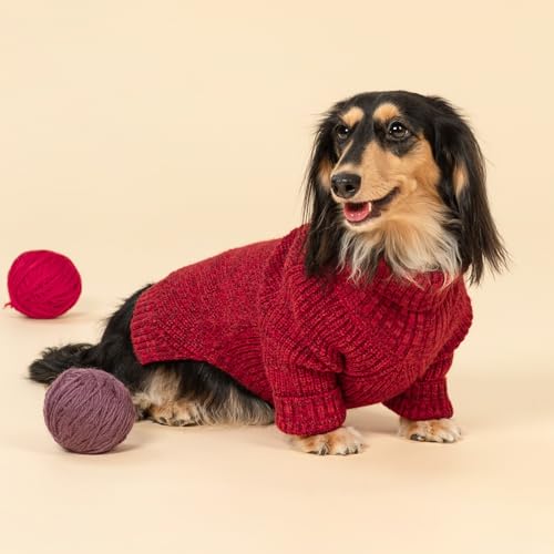 Knitted Turtleneck Dog Sweater (Large / Burgundy Red)