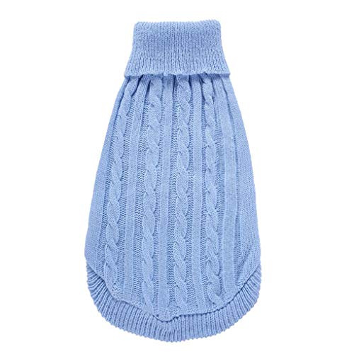 Dog Sweater Soft Warm Turtleneck Knitted Clothes for Small Medium Large Pet (Light Blue / X-Small)