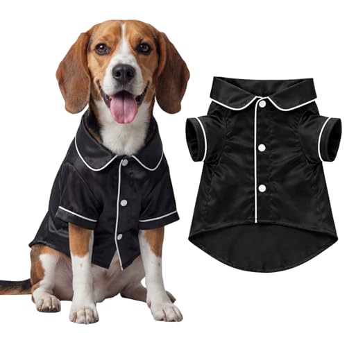 Dog Silk Pajamas Shirts Puppy Satin Pjs Pet Sleepwear Soft Faux Silk Lapel Two (L / Black)
