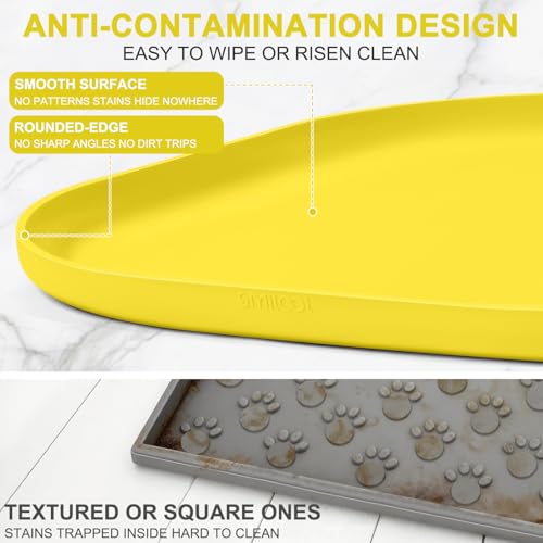 Waterproof Silicone Pet Food Mat with Raised Edge for Dog & Cat (Light Yellow / 22"L x 14"W)