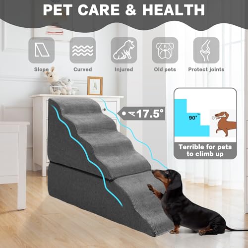 6 Step Dog Stairs Steps for High Bed 30" H (Dark Grey 30" H)