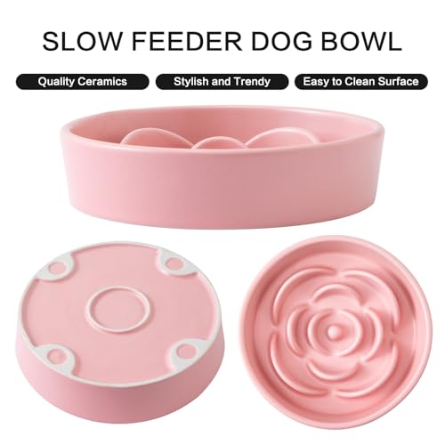 8.25'' Ceramic Slow Feeder Dog Bowls (8.25 inch / Pink)