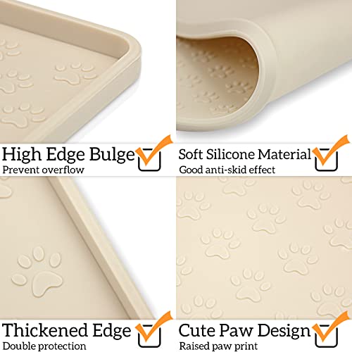 2 Pack Silicone Pet Placemat for Dog and Cat (18"L x 12"W - 2 Pack / Beige)