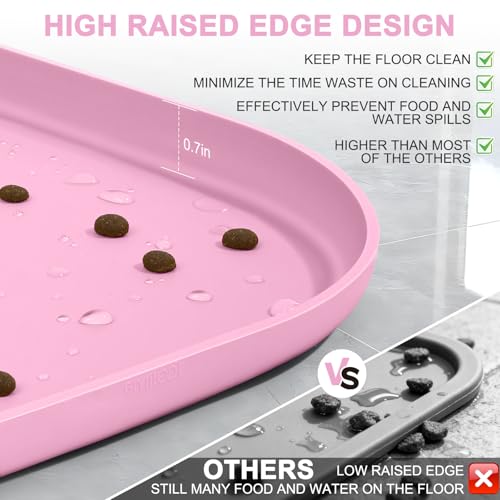 Waterproof Silicone Pet Food Mat with Raised Edge for Dog & Cat (Pink / 12"L x 12"W)
