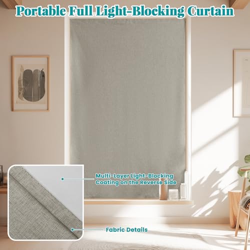 100% Blackout Curtains for Bedroom Stick On Curtain Window Shades Pull Down Blackout Window Cover No Drillng Self Adhesive Curtains No Rod Small Windows (46"W x 72"L (Pack of 1) / Light Brown)