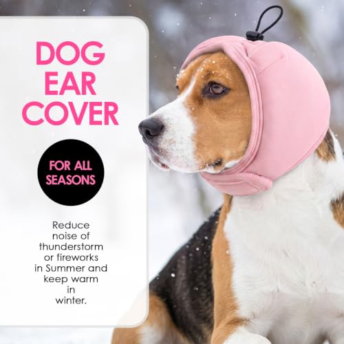 Dog Ear Muffs Noise Protection Thick Padded Dog Calming Hoodie (Pink / Small)