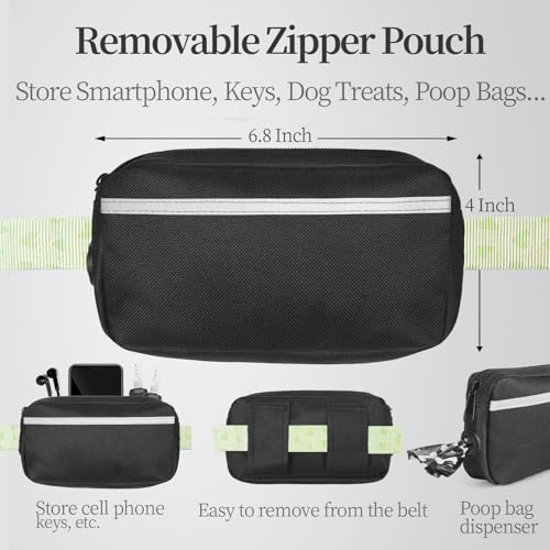 Hands Free Dog Leash with Zipper Pouch (green heart / Large)
