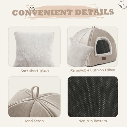 Cat Beds for Indoor Cats (Beige / 17.5"D x 17.5"W x 17.5"H)
