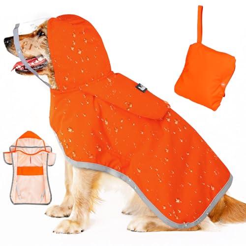 Dog Raincoat Waterproof Dog Rain Jacket with Clear Hooded (Orange / XXX-Large)