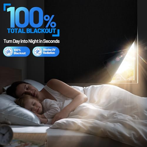 Linen Blackout Curtains for Bedroom Portable 105"×59" Blackout Window Cover (Black / 59"W x 105"H)