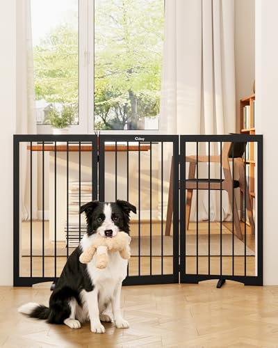 32" Extra Tall Free Standing Dog Gate Indoor (Black / 3-Panel, 32"Tall)