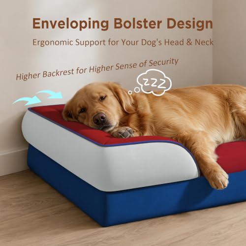 Orthopedic Dog Bed for Extra Large Dogs with Bolster (42.0"L x 30.0"W x 8.5"Th / Primary Tri-Color)