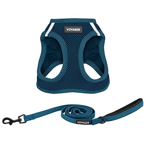 Voyager Step in Air All Weather Mesh Harness and Reflective Dog 5ft Leash Combo with Neoprene Handle (Harness Leash Set (Blue) / XL (Chest: 20.5 - 23"))