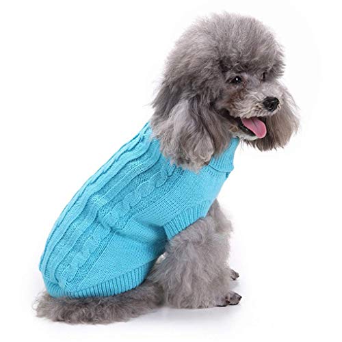 Dog Sweater Soft Warm Turtleneck Knitted Clothes for Small Medium Large Pet (Blue / Medium)