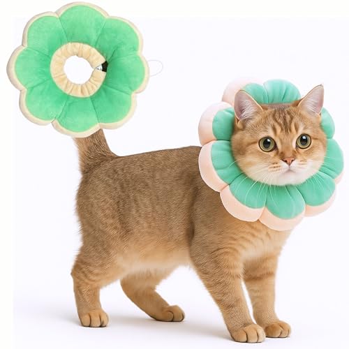 Adjustable Comfy Flower Style Elizabeth Collar for Cats Puppies Soft Recovery Cone Pet Protective Neck Collar (Green / Medium)